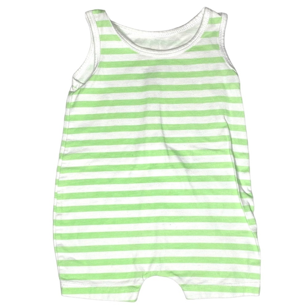 June & January Green White Striped Sleeveless Romper Size 0/6M